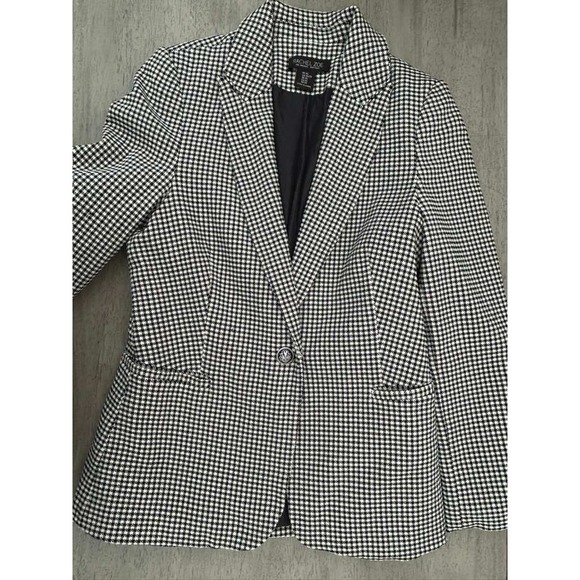 Rachel Zoe Jackets & Blazers - Rachel Zoe Womens XS Houndstooth Blazer Black White Single Button CHU33453D